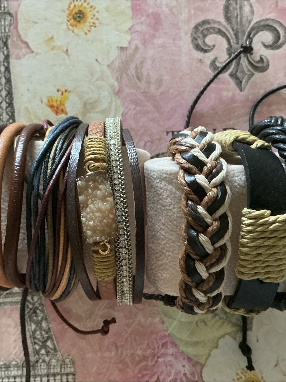 Boho Multi-Strand Leather & Rope Bracelet Set in Brown and Gold Tones